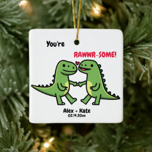 Dinosaur Valentines Ceramic Ornament