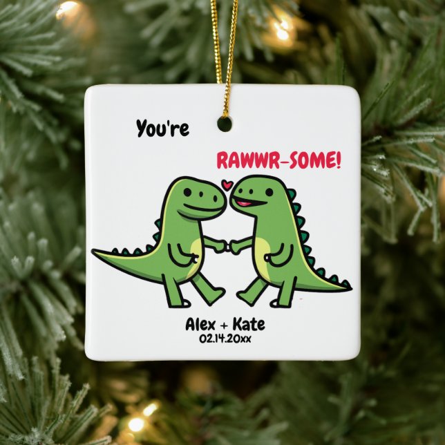 Dinosaur Valentines  Ceramic Ornament (Tree)