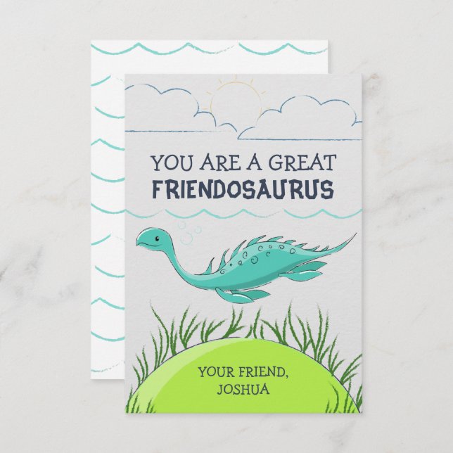 Dinosaur Valentines Day Card for Kids (Front/Back)