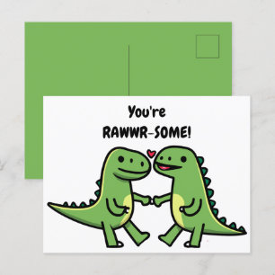 Dinosaur valentines postcard