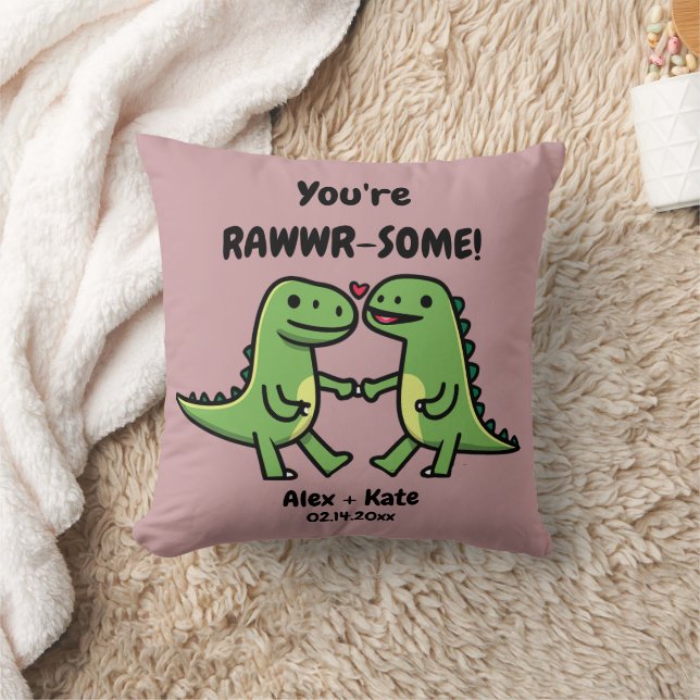 Dinosaur Valentines  Throw Pillow (Blanket)