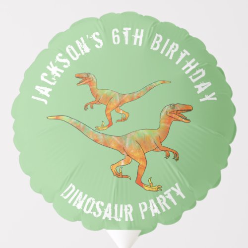 Dinosaur velociraptor Birthday Party Green Balloon