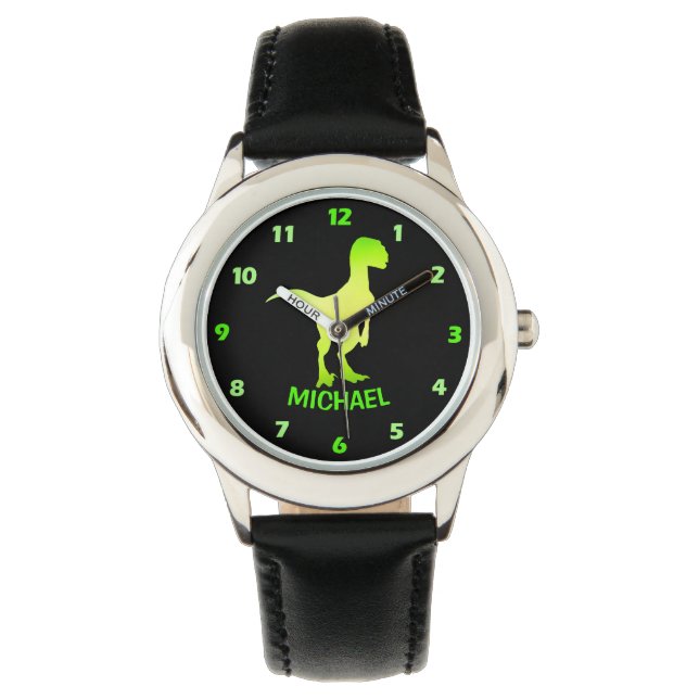 Dinosaur Velociraptor Green Silhouette Watch (Front)
