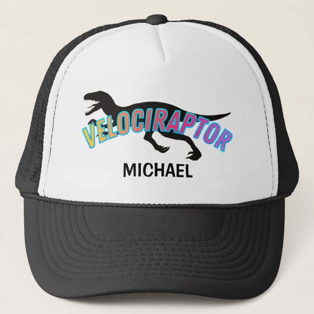 Dinosaur Velociraptor Neon Trucker Hat (Front)