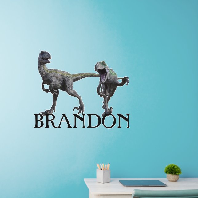 Dinosaur Velociraptor Raptor name monogram Wall Decal (Home Office)