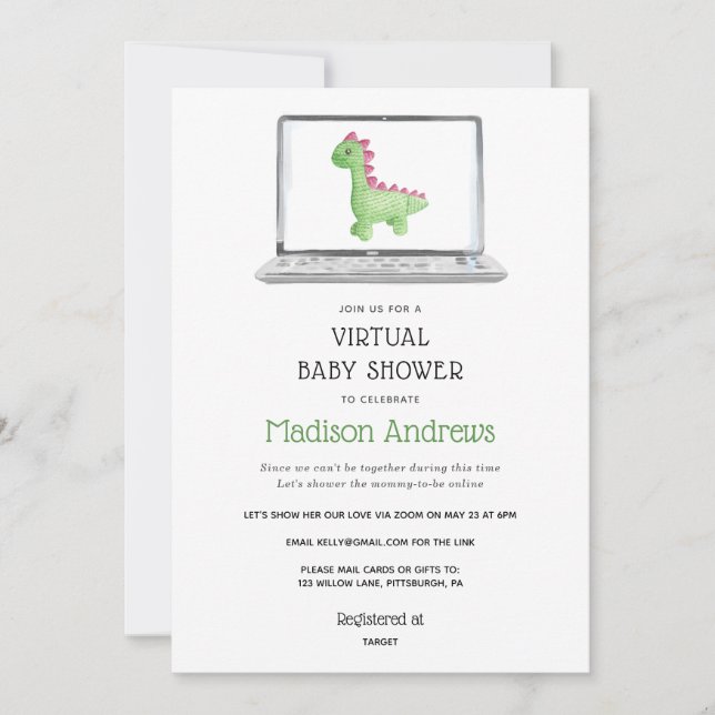 Dinosaur Virtual Baby Shower Invitation (Front)