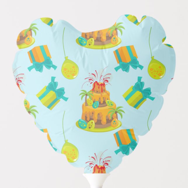 Dinosaur Volcano Birthday Cake Dino Eggs Balloons (Front)