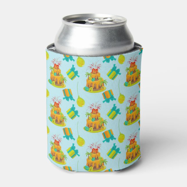 Dinosaur Volcano Birthday Cake Dino Eggs Balloons Can Cooler (Can Front)