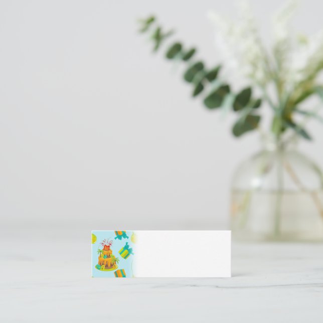 Dinosaur Volcano Birthday Cake Dino Eggs Balloons Mini Business Card (Standing Front)