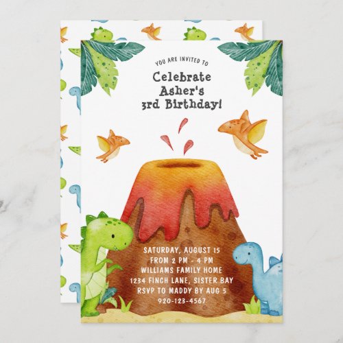 Dinosaur Volcano Birthday Party Invitation
