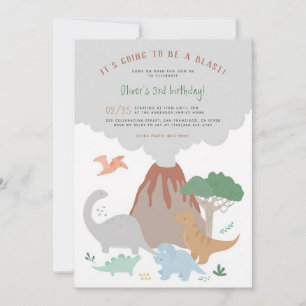Dinosaur Volcano Blast Boy Birthday Invitation