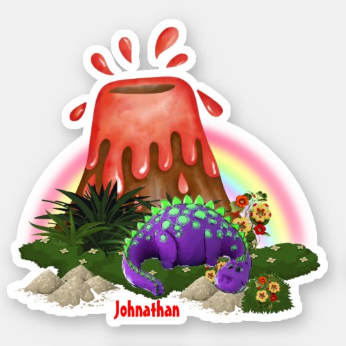 Dinosaur volcano erupting fantasy purple  sticker