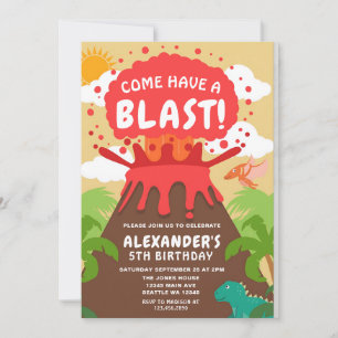 Dinosaur Volcano Eruption Kids Birthday Invitation