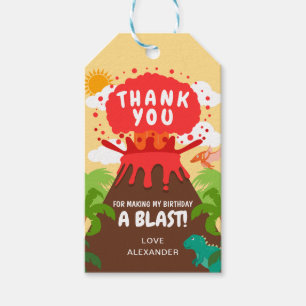 Dinosaur Volcano Kids Birthday Gift Tags