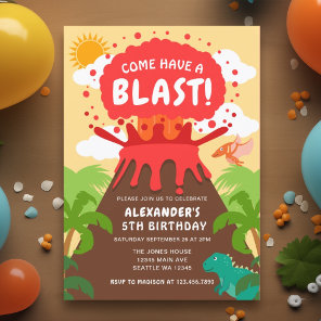 Dinosaur Volcano Kids Birthday Invitation