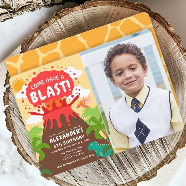 Dinosaur Volcano Kids Birthday Photo Invitation (Creator Uploaded)