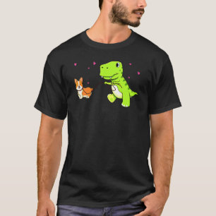 Dinosaur Walking With Corgi T-Shirt