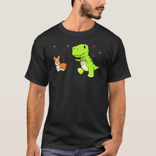 Dinosaur Walking With Corgi T_Shirt