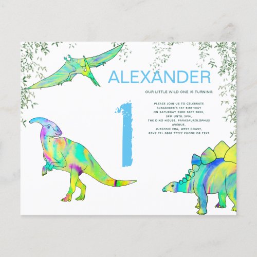 Dinosaur watercolor 1st Birthday budget  Flyer