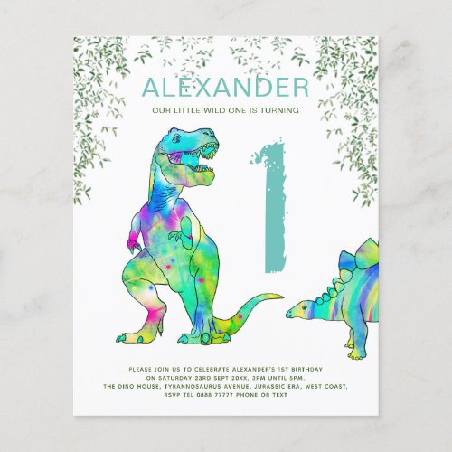 Dinosaur watercolor 1st Birthday Party