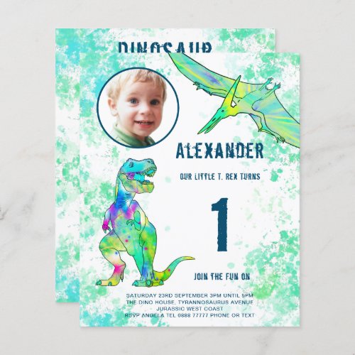 Dinosaur Watercolor 1st Birthday Party Photo