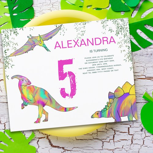 Dinosaur watercolor 5th Birthday Party pink budget