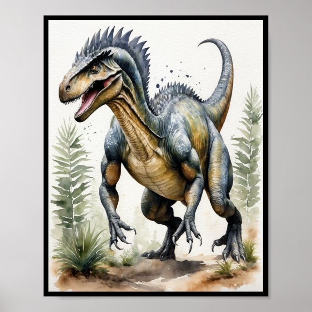 Dinosaur Watercolor Allosaurus Wall Art Poster (Front)