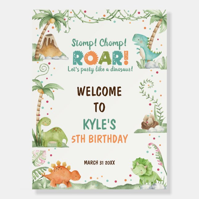 Dinosaur Watercolor Birthday  Foam Board (Front)