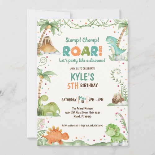 Dinosaur Watercolor Birthday  Invitation