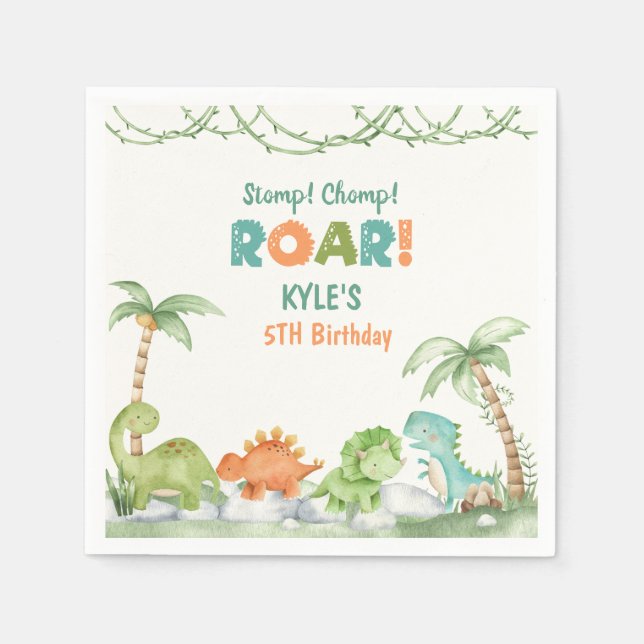 Dinosaur Watercolor Birthday  Napkins (Front)