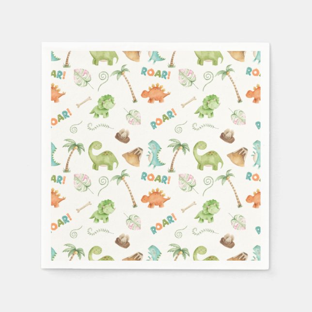 Dinosaur Watercolor Birthday  Napkins (Front)