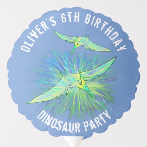 Dinosaur Watercolor Birthday Party Blue Balloon