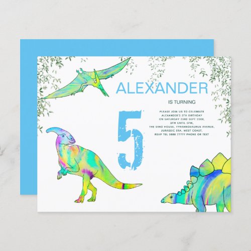 Dinosaur watercolor Birthday Party budget blue