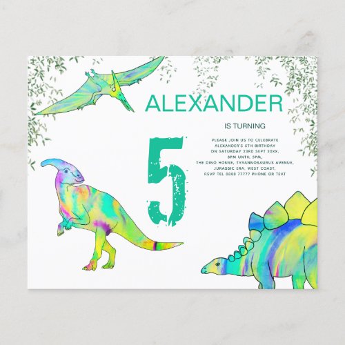 Dinosaur watercolor Birthday Party budget Flyer