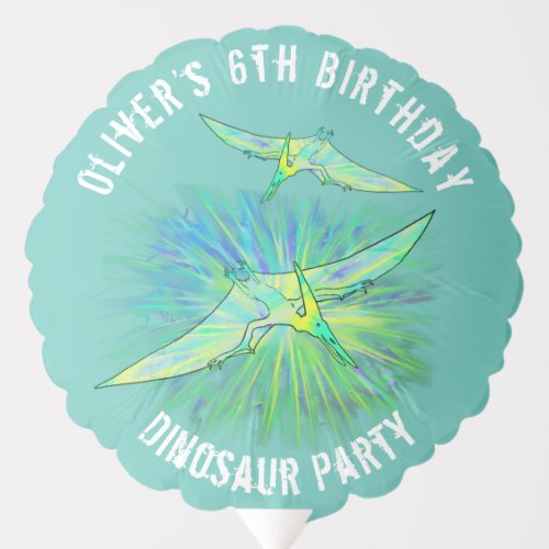 Dinosaur Watercolor Birthday Party Green Balloon