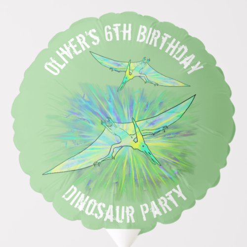 Dinosaur Watercolor Birthday Party Green Balloon