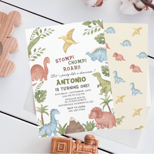 Dinosaur watercolor birthday party  invitation (Creator Uploaded)