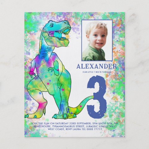 Dinosaur Watercolor Birthday Party Photo Budget Flyer