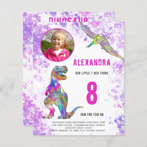 Dinosaur Watercolor Birthday Party Photo Pink