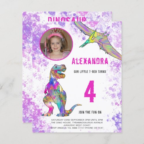 Dinosaur Watercolor Birthday Party Photo Pink