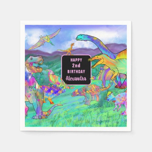 Dinosaur watercolor birthday party pink napkins