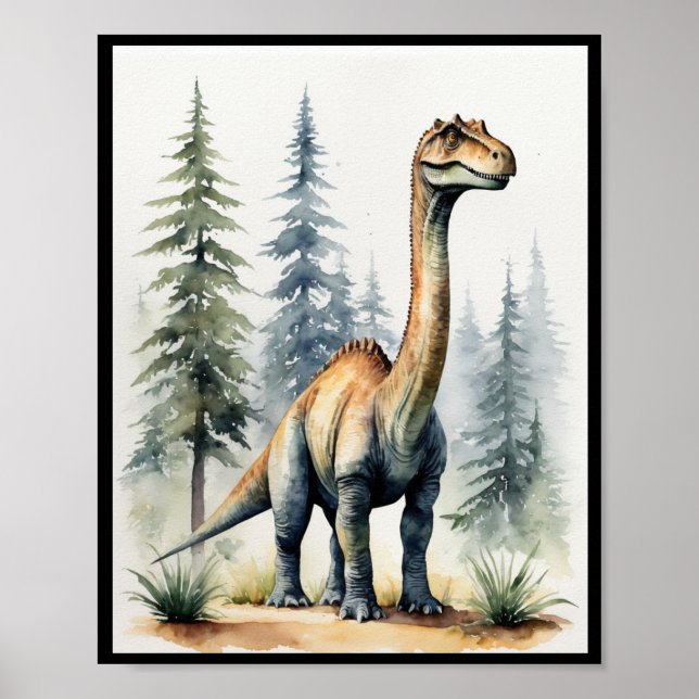 Dinosaur Watercolor Brachiosaurus Sauropod WallArt Poster (Front)