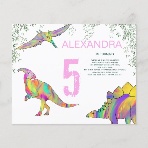 Dinosaur watercolor Girls Birthday Party budget Flyer