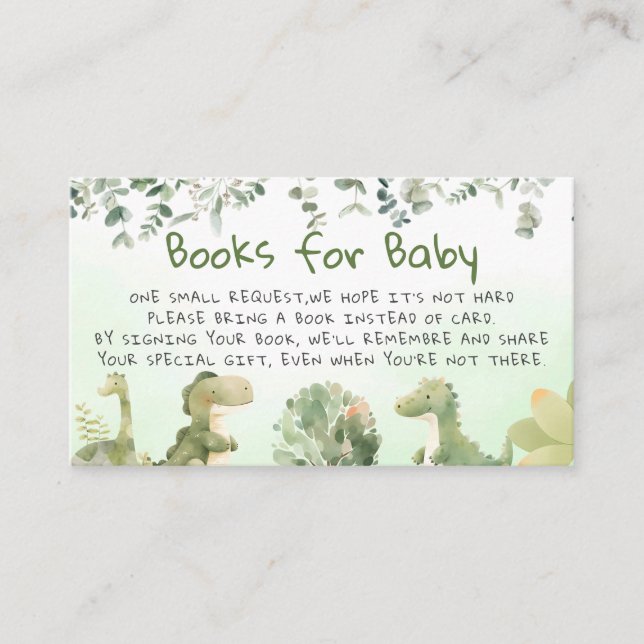 Dinosaur watercolor Greenery Boy Books for baby Enclosure Card (Front)