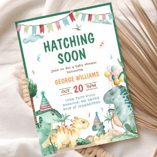 Dinosaur Watercolor Hatching Soon Baby Shower Invitation