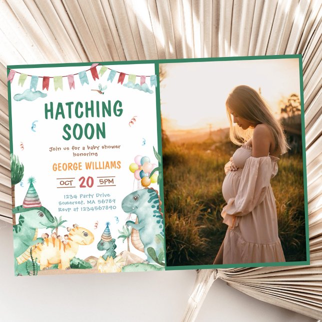 Dinosaur Watercolor Hatching Soon Baby Shower  Invitation (Creator Uploaded)