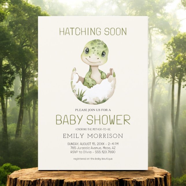 Dinosaur Watercolor Hatching Soon Baby Shower Invitation (Creator Uploaded)