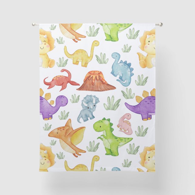 Dinosaur Watercolor Kids Sheer Curtains (Front)