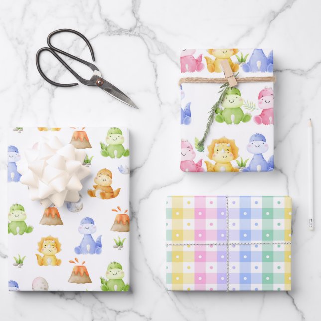 Dinosaur Watercolor Wrapping Paper Sheets (Front)