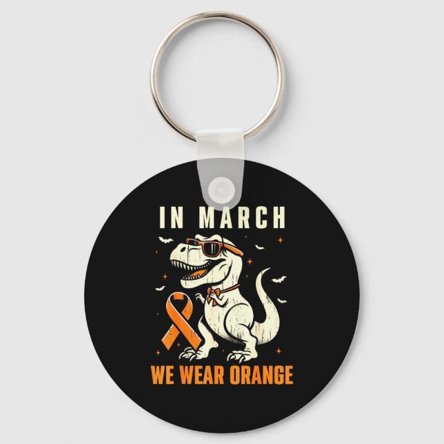 Dinosaur We Wear Orange Ribbon Multiple Sclerosis  Keychain (Front)